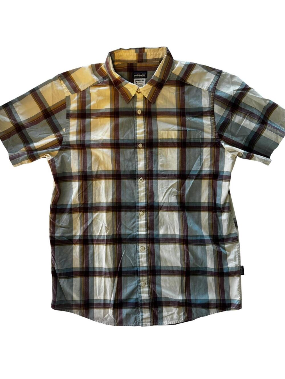 Patagonia Organic Cotton Plaid Short Sleeve Button Front Shirt Mens Large